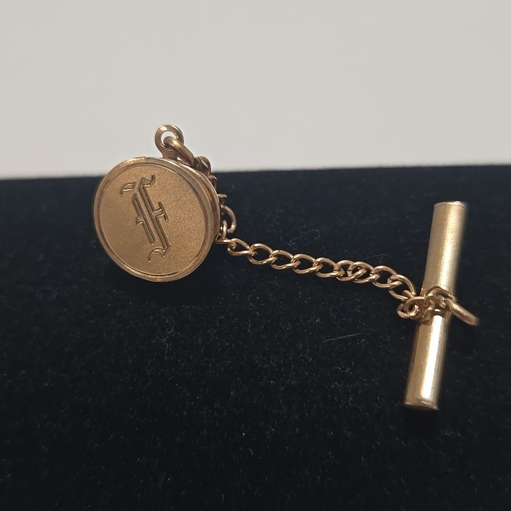 14k Gold Tie Tack with Monogram F